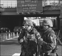 Soldiers standing on guard at bridges