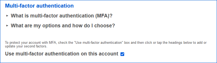 Image of multi-factor authentication opt-in checkbox on 'my account' page