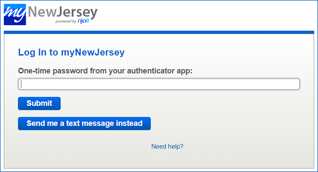 Image of one-time password page for an account with an authenticator app and a mobile number