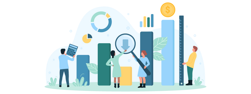 illustration of a bar graph with people looking at it