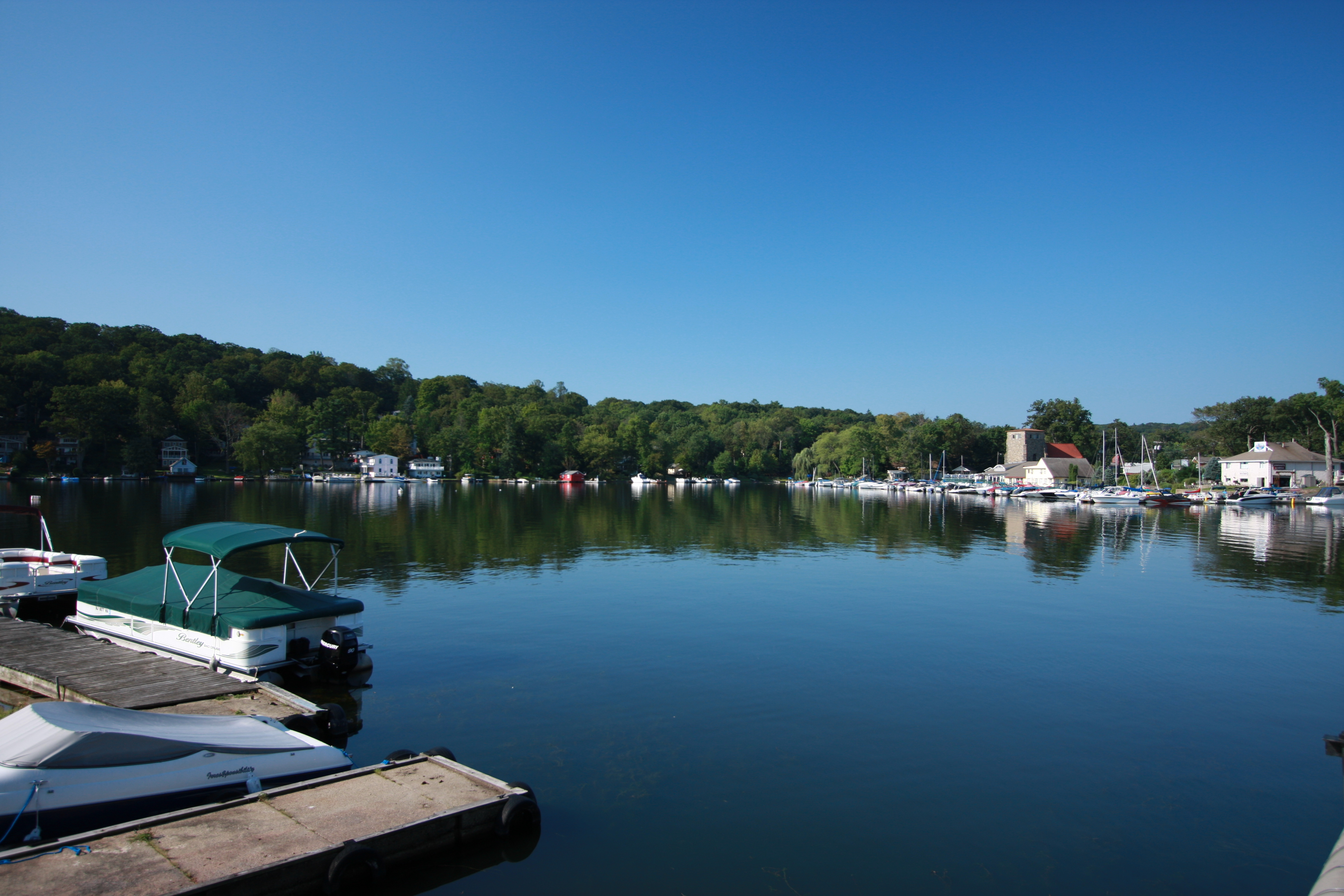 lake edge with homes and docks