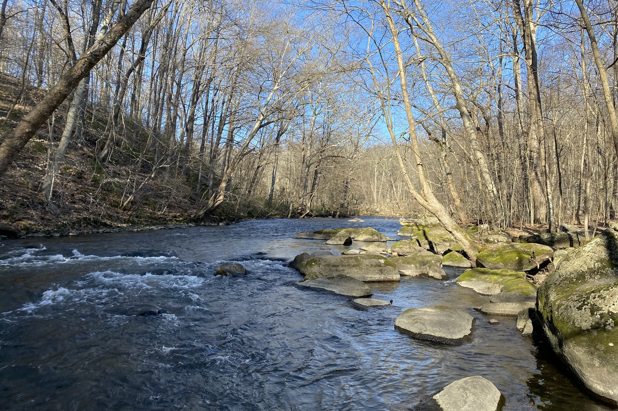 musconetcong river. winter. rocks