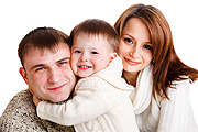 dad, son, mom, white background
