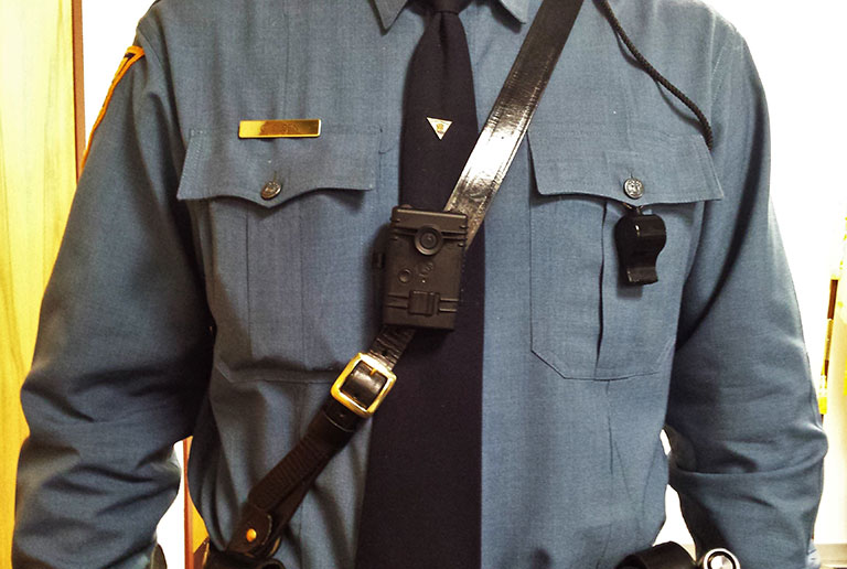 Photo of body camera on NJ State Trooper