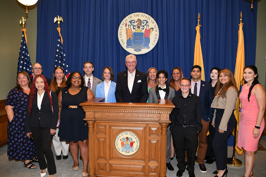 Governor Murphy and NJYRS Committee members after Siblings' Bill of Rights was signed