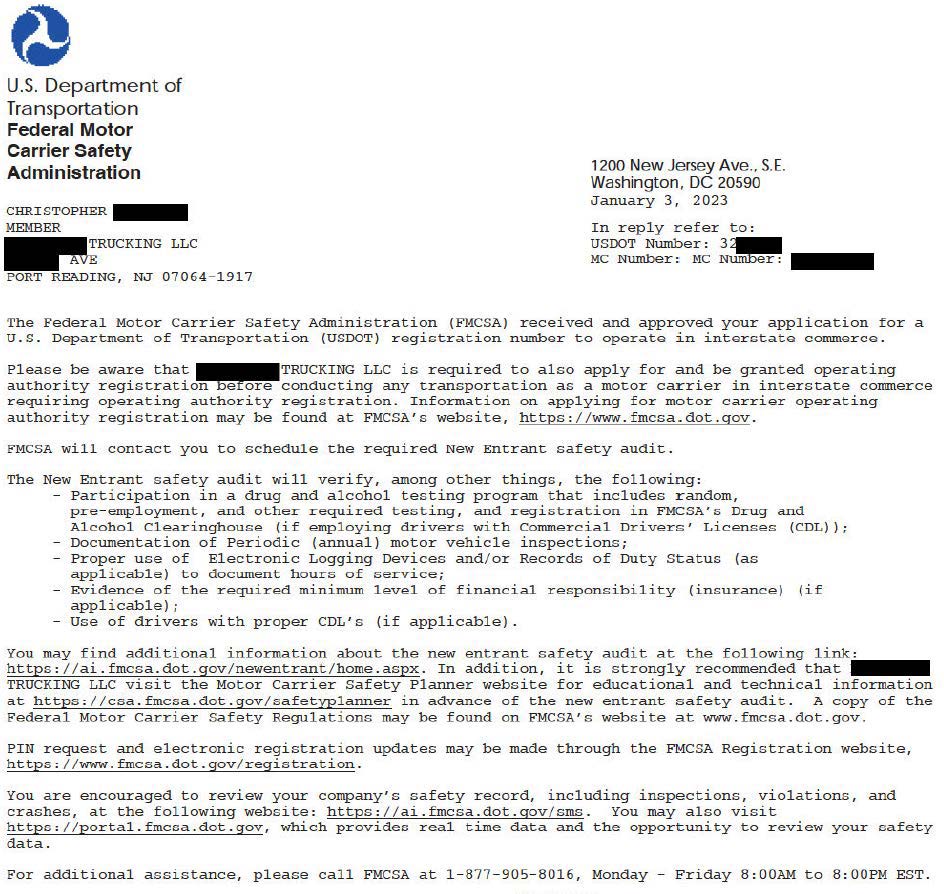 Initial letter sent to carrier
