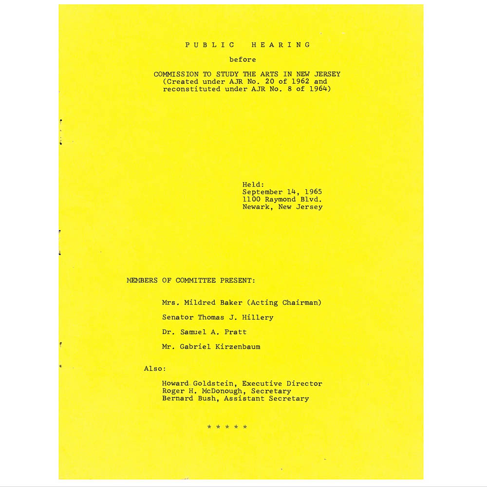 Public Hearing Before Commission to Study the Arts in New Jersey