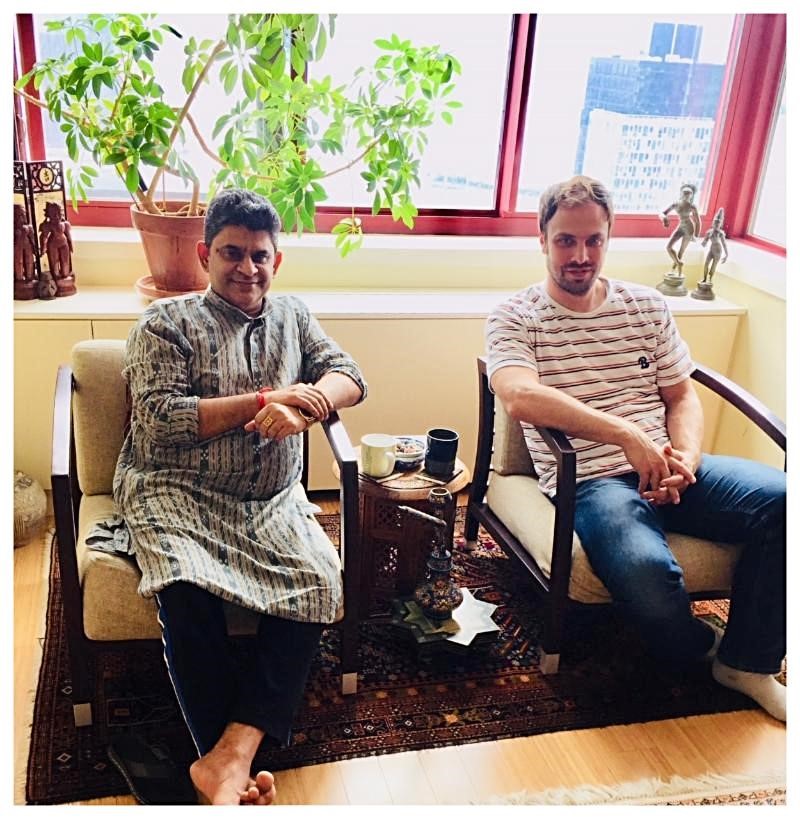 Andrew Shantz at right with his Guru, Sanjoy Banerjee, just before a session in Long Island City, NY - October 9, 2018
