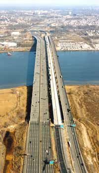 This is an aerial view of the completed Route 9 bridge that opened in April 2002.