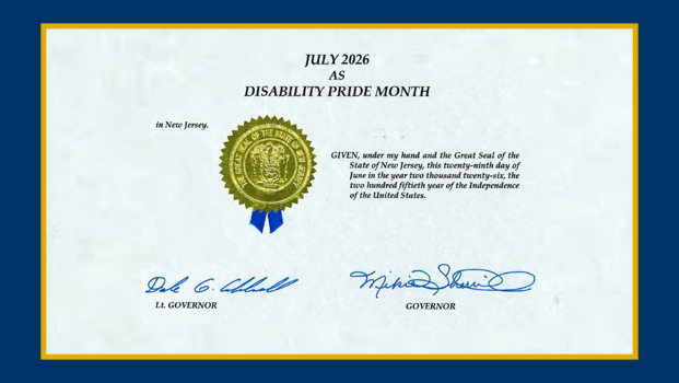 Governor Sherrill Declares July to be Disability Pride Month certificate