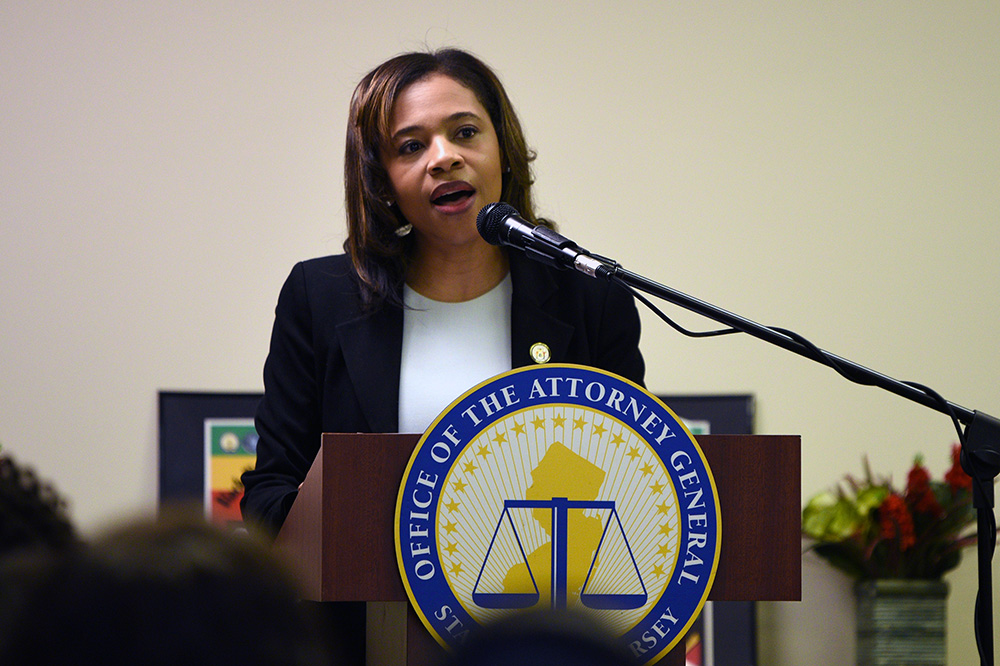 Secretary of State Tahesha Way speaking at the Black History Month Program at the Division of Consumer Affairs.